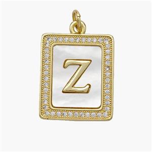Copper Letter-Z Pendant Pave Shell Zirconia Rectangle 18K Gold Plated, approx 17-20mm [FN48550]