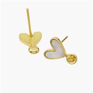 Copper Heart Stud Earrings Pave Shell 18K Gold Plated, approx 8mm [FN48554]