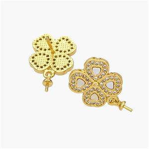Copper Clover Stud Earrings Pave Shell Zirconia 18K Gold Plated, approx 15mm [FN48560]