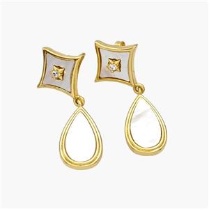 Copper Star Stud Earrings Pave Shell Teardrop 18K Gold Plated, approx 10-16mm, 15mm [FN48562]
