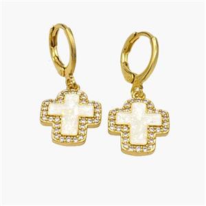 Copper Cross Hoop Earrings Pave Fire Opal Zirconia 18K Gold Plated, approx 12.5-15mm, 12mm [FN48569]