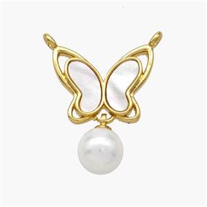 Copper Butterfly Pendant Pave Shell Pearlized Resin 2loops 18K Gold Plated, approx 12-15mm, 6mm [FN48570]
