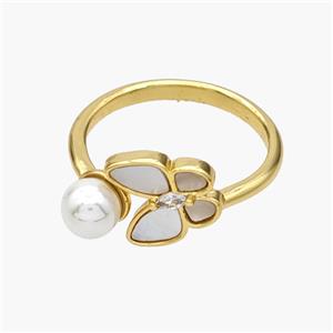 Copper Butterfly Rings Pave Shell Pearlized Resin 18K Gold Plated, approx 6mm, 9mm, 18mm dia [FN48573]