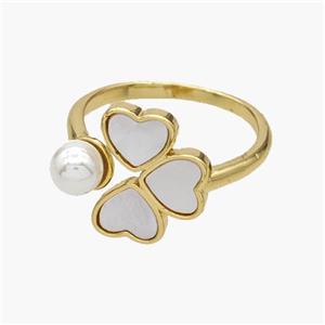 Copper Clover Rings Pave Shell Pearlized Resin 18K Gold Plated, approx 6mm, 14mm, 18mm [FN48574]