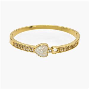 Copper Bangle Pave Fire Opal Zirconia Heart Gold Plated, approx 12mm, 4-6mm, 50-60mm dia [FN48576]