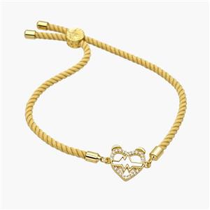 Yellow Nylon Bracelet With Copper Heart Pave Shell Adjustable, approx 14mm, 3mm, 22cm length [FN48579]