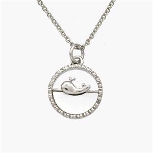 Copper Dolphin Necklace Pave Shell Platinum Plated, approx 13mm, 1.2mm, 44cm length [FN48580]