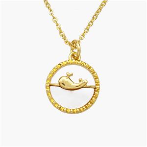 Copper Dolphin Necklace Pave Shell Gold Plated, approx 13mm, 1.2mm, 44cm length [FN48581]