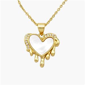 Copper Heart Necklace Pave Shell Gold Plated, approx 17mm, 1.2mm, 44cm length [FN48583]