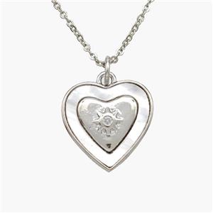Copper Heart Necklace Pave Shell Platinum Plated, approx 15mm, 1.2mm, 44cm length [FN48584]