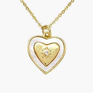 Copper Heart Necklace Pave Shell Gold Plated, approx 15mm, 1.2mm, 44cm length [FN48585]