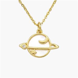 Copper Planet Necklace Pave Shell Gold Plated, approx 11-18mm, 1.2mm, 44cm length [FN48587]