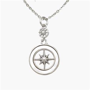Copper Compass Necklace Pave Shell Platinum Plated, approx 5mm, 14mm, 1.2mm, 44cm length [FN48588]