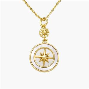 Copper Compass Necklace Pave Shell Gold Plated, approx 5mm, 14mm, 1.2mm, 44cm length [FN48589]