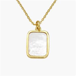Copper Rectangle Necklace Pave Shell Gold Plated, approx 11-14mm, 1.2mm, 44cm length [FN48591]