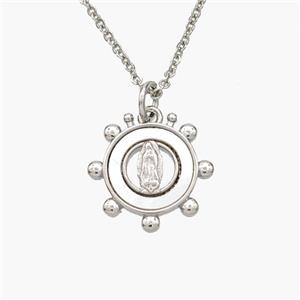Copper Jesus Necklace Pave Shell Platinum Plated, approx 15mm, 1.2mm, 44cm length [FN48592]