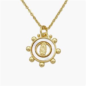 Copper Jesus Necklace Pave Shell Gold Plated, approx 15mm, 1.2mm, 44cm length [FN48593]
