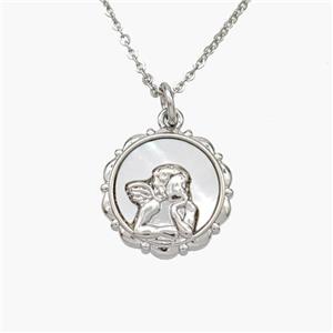 Copper Angel Necklace Pave Shell Platinum Plated, approx 15mm, 1.2mm, 44cm length [FN48594]