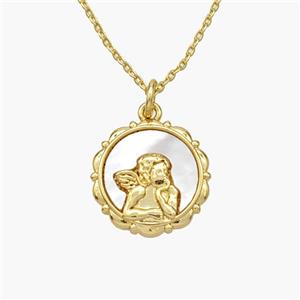 Copper Angel Necklace Pave Shell Gold Plated, approx 15mm, 1.2mm, 44cm length [FN48595]