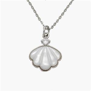 Copper Conch Necklace Pave Shell Platinum Plated, approx 14mm, 1.2mm, 44cm length [FN48596]