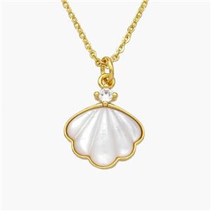 Copper Conch Necklace Pave Shell Gold Plated, approx 14mm, 1.2mm, 44cm length [FN48597]