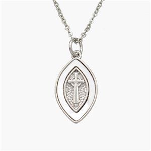 Copper Eye Necklace Pave Shell Cross Platinum Plated, approx 10-16mm, 1.2mm, 44cm length [FN48600]