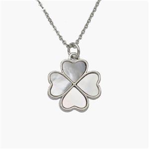 Copper Clover Necklace Pave Shell Heart Platinum Plated, approx 15mm, 1.2mm, 44cm length [FN48604]