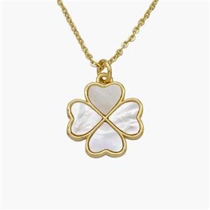 Copper Clover Necklace Pave Shell Heart Gold Plated, approx 15mm, 1.2mm, 44cm length [FN48605]