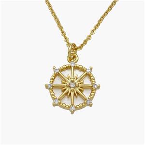 Copper Compass Necklace Pave Shell Gold Plated, approx 15mm, 1.2mm, 44cm length [FN48606]