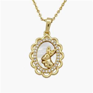 Copper Rabbit Necklace Pave Shell Zirconia Gold Plated, approx 15-18mm, 1.2mm, 44cm length [FN48614]