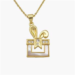 Copper Rabbit Necklace Pave Shell Zirconia Gold Plated, approx 14-20mm, 1.2mm, 44cm length [FN48615]