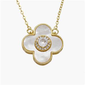 Copper Clover Necklace Pave Shell Zirconia Gold Plated, approx 22mm, 1.2mm, 44cm length [FN48617]