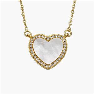 Copper Heart Necklace Pave Shell Zirconia Gold Plated, approx 18mm, 1.2mm, 44cm length [FN48618]
