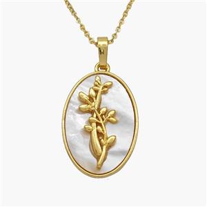 Copper Flower Necklace Pave Shell Gold Plated, approx 16-23mm, 1.2mm, 44cm length [FN48623]