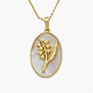 Copper Flower Necklace Pave Shell Gold Plated, approx 16-23mm, 1.2mm, 44cm length [FN48624]