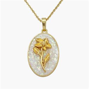 Copper Flower Necklace Pave Fire Opal Gold Plated, approx 16-23mm, 1.2mm, 44cm length [FN48626]