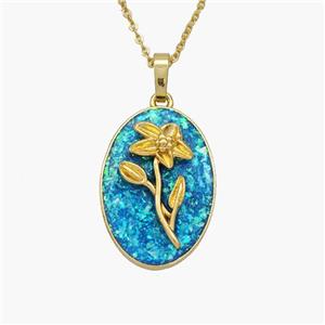 Copper Flower Necklace Pave Fire Opal Gold Plated, approx 16-23mm, 1.2mm, 44cm length [FN48627]
