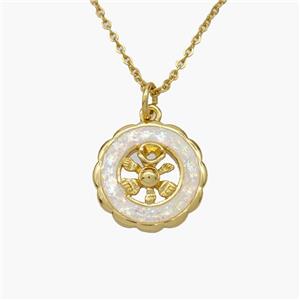 Copper Flower Necklace Pave Fire Opal Gold Plated, approx 14mm, 1.2mm, 44cm length [FN48630]