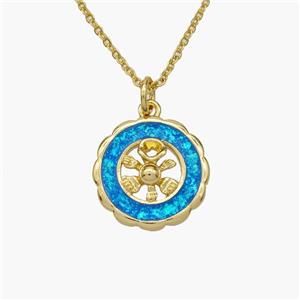 Copper Flower Necklace Pave Fire Opal Gold Plated, approx 14mm, 1.2mm, 44cm length [FN48631]