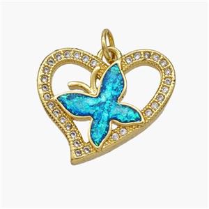 Copper Heart Butterfly Pendant Pave Fire Opal Zirconia 18K Gold Plated, approx 18-19mm [FN48633]