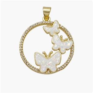 Copper Butterfly Pendant Pave Fire Opal Zirconia 18K Gold Plated, approx 24mm [FN48639]