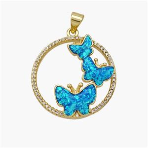 Copper Butterfly Pendant Pave Fire Opal Zirconia 18K Gold Plated, approx 24mm [FN48640]