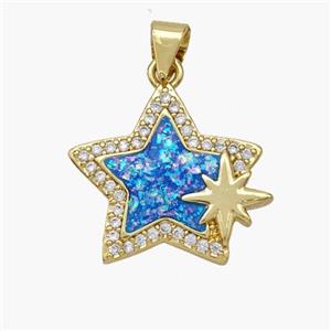 Copper Star Pendant Pave Fire Opal Zirconia 18K Gold Plated, approx 18mm [FN48643]