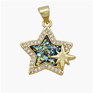 Copper Star Pendant Pave Fire Opal Zirconia 18K Gold Plated, approx 18mm [FN48644]