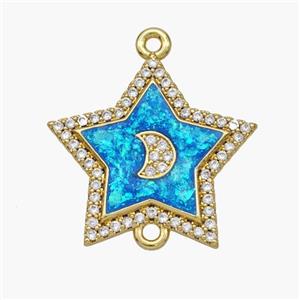 Copper Star Connector Pave Fire Opal Zirconia Moon 18K Gold Plated, approx 21mm [FN48646]