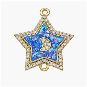 Copper Star Connector Pave Fire Opal Zirconia Moon 18K Gold Plated, approx 21mm [FN48647]