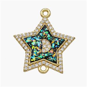 Copper Star Connector Pave Fire Opal Zirconia Moon 18K Gold Plated, approx 21mm [FN48648]
