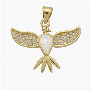 Copper Eagle Pendant Pave Fire Opal Zirconia Hawk 18K Gold Plated, approx 16-25mm [FN48649]