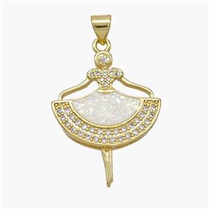 Copper Girl Dancer Pendant Pave Fire Opal Zirconia Skirt 18K Gold Plated, approx 21-27mm [FN48651]