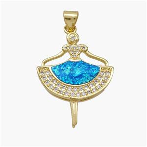 Copper Girl Dancer Pendant Pave Fire Opal Zirconia Skirt 18K Gold Plated, approx 21-27mm [FN48652]